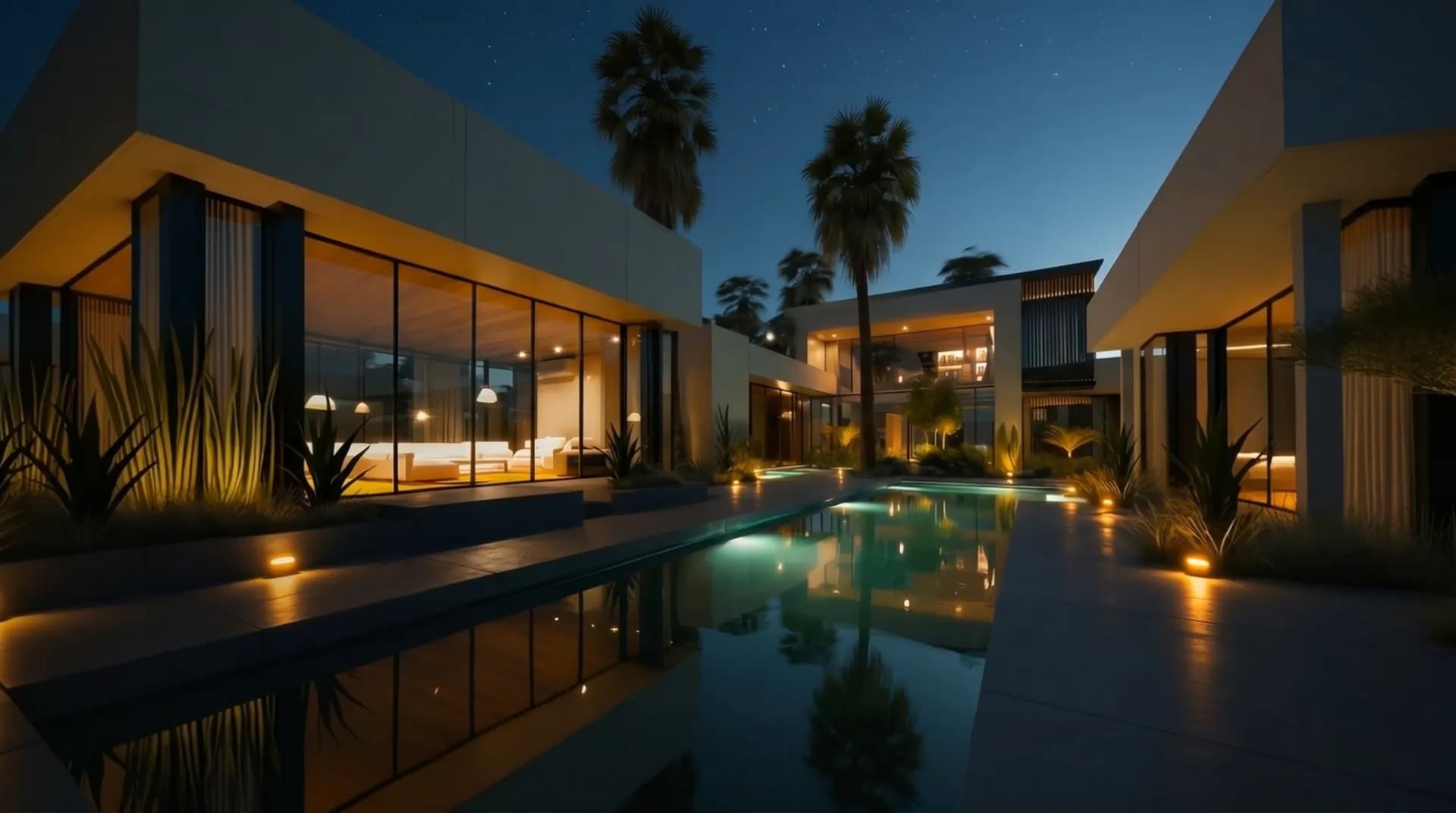 Luxury waterfront villa at dusk — Miland Gulf